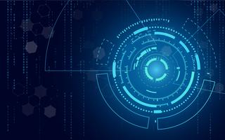Blå teknik cirkel och datavetenskap abstrakt bakgrund med blå och binär kodmatris. Företag och anslutning. Futuristic and Industry 4.0 koncept. Internet cyber och nätverk tema. vektor
