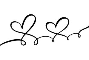 Handritad två hjärtat kärlekstecken. Romantisk kalligrafi vektor av valentin dag. Concepn ikon symbol för t-shirt, hälsningskort, affisch bröllop. Utforma platt element illustration
