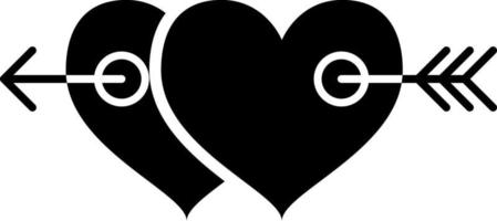 två hjärta med pil glyph ikon vektor