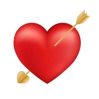 volumetrisches glänzendes rotes Herzsymbol mit Pfeil für st. Valentinstag vektor