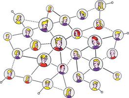 soziales Netzwerk, Menschen kommunizieren. Die Symbole sind auf einem weißen Hintergrund isoliert. Menschen des Berufsstandes. Marketing-Netzwerk. Chef, Direktor, Chef und Struktur des Unternehmens vektor