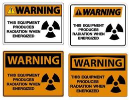 varning denna utrustning producerar strålning när strömförsörjning symbol tecken på vit bakgrund vektor