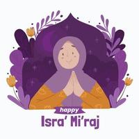 muslimsk tjej i hijab gratulerar isra mi'raj vektor