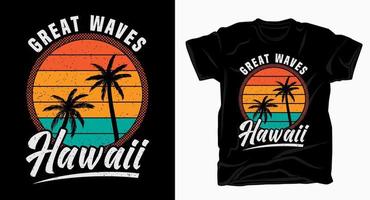 great waves hawaii vintage typografidesign för t-shirt vektor