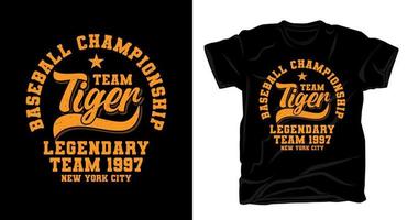 Baseball-Meisterschaftsteam-Tiger-Typografie-T-Shirt-Design vektor