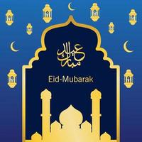 eid mubarak hälsning bakgrundsdesign i blått och guld färg. mönster för affisch- och bannermallar. vektor