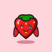 Weinendes Lächeln des netten Erdbeerfrucht-Cartoondesigns. vektor