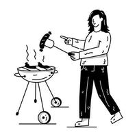 flicka gör mat, handritad illustration av matlagning vektor