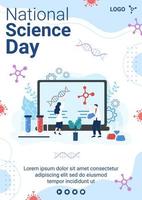 National science day flyer mall platt design illustration redigerbar av kvadratisk bakgrund lämplig för sociala medier eller gratulationskort vektor