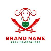 logotyp för buffel och svärdhuvud vektor