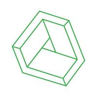omöjliga former. logotyp. helig geometri. optisk illusion. abstrakta eviga geometriska objekt. optisk konst. omöjlig geometri grön symbol på en vit bakgrund. linjekonst. vektor