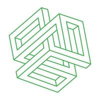 unmögliche Formen der optischen Täuschung. Logo. grünes Objekt der optischen Kunst. unmögliche Zahlen. Strichzeichnungen. unwirkliche geometrische Objekte. vektor