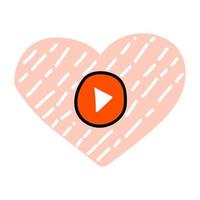 Doodle-Symbol Form Herz Liebe und Online-Video mit Zeichen. liebe valentine videobotschaft und spiel. digitales Internetfernsehen, Webvideoplayer oder Social-Media-Livestream. spielen und Filme schauen vektor