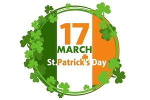 Irlands flagga för st. patricks dag 17 mars. rund flagga i klöver och med inskriptionen semester. vektor