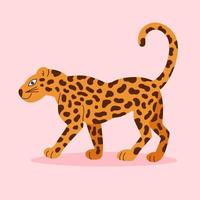 Leopardenillustration auf rosa Hintergrund. exotisches Dschungeltier vektor