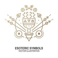 esoteriska symboler. vektor. tunn linje geometriskt märke. konturikon för alkemi eller helig geometri. mystisk och magisk design med kopp och ormar. vektor