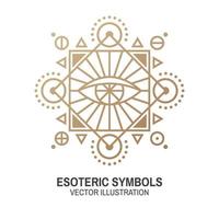 esoteriska symboler. vektor. tunn linje geometriskt märke. konturikon för alkemi eller helig geometri. mystisk och magisk design med allseende öga. vektor
