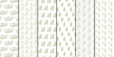 Reihe von abstrakten grünen Blattmustern auf weißem Hintergrund, Illustration, Mustervektor. vektor