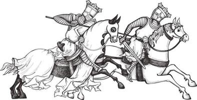 medeltida riddare .king.rider i postrustning till häst. vektor