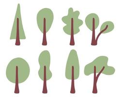 handgezeichneter satz von baumsymbolen. einfache handgezeichnete Silhouetten von Bäumen. vektor