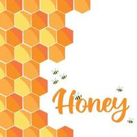 handritad affisch med honeycomb och bin. honungsbutik affisch eller vykort. vektor