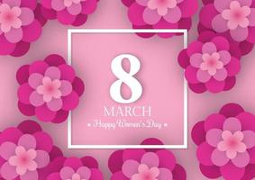 glad kvinnodagen 8 mars med rosa blomma bakgrundsmall för internationella kvinnodagen. vektor illustration.