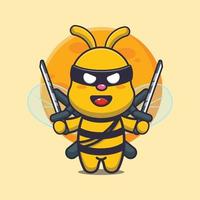 söt ninja bee maskot tecknad illustration vektor