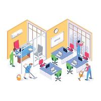 personer som arbetar tillsammans, isometrisk illustration av företagets kontor vektor