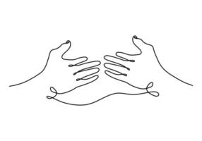 kontinuierliche eine einzelne Linie von geöffneten zwei Händen auf weißem Hintergrund. vektor