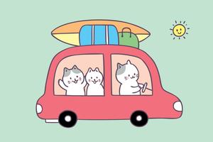 Sommerfamilienkatzen-Reisevektor der Karikatur netter. vektor
