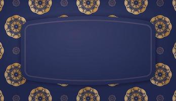 mörkblå banderoll med grekiskt guldmönster och utrymme för logotyp eller text vektor
