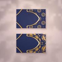 visitenkarte in dunkelblauer farbe mit mandala-goldverzierung für ihre kontakte. vektor