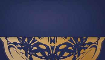 mörkblå banner med vintage guldmönster för logotypdesign vektor
