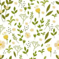 Nahtloses Muster mit einem Teestrauch mit Blumen. botanische Vektorillustration. für Hintergrund, Druck auf Papier oder Stoff, Design oder Dekor vektor