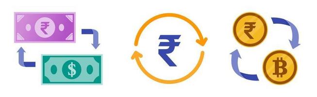 indisk rupi utländsk valuta och kryptoväxling vektor