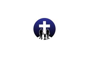 einfaches minimalistisches jesus-christliches kreuz mit familiensilhouette für kirchenschullogo-designvektor vektor