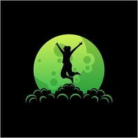 silhouette logotypen för mannen hoppar på månen vektor