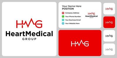 Buchstabe HMG Monogramm Herz medizinisches Logo-Design mit Visitenkartenvorlage. vektor