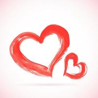 Zwei rote Herzen, handbemalt mit Pinsel. Grunge strukturierte Form des Herzens. Aquarell- oder Acrylmaleffekt. valentinstag grußkarte. vektor