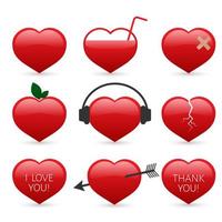 uppsättning av nio röda hjärtan ikoner isolerad på vit bakgrund. Alla hjärtans dag vektor samling. kärlekshistoria symbol. lätt att redigera designmall.