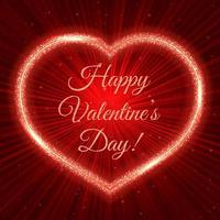glad alla hjärtans dag rött alla hjärtans dag gratulationskort med gnistrande hjärta på glänsande strålar bakgrund. romantisk vektorillustration. lätt att redigera designmall. vektor