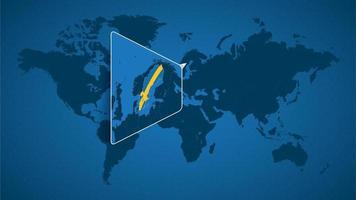 Detaillierte Weltkarte mit angehefteter vergrößerter Karte von Schweden und den Nachbarländern. vektor