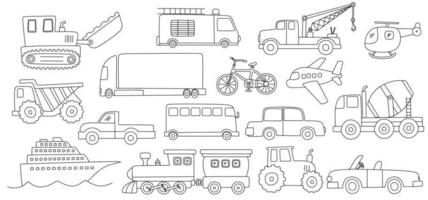 uppsättning transport ikoner ritning illustration handritad doodle vektor