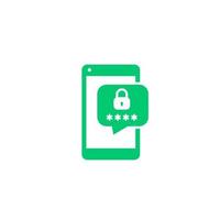 mobile sicherheit, authentifizierung mit smartphone, passwortzugriffssymbol auf weiß vektor