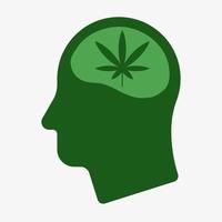 mänskligt huvud med marijuana blad inuti vektor ikon isolerad på vit bakgrund.