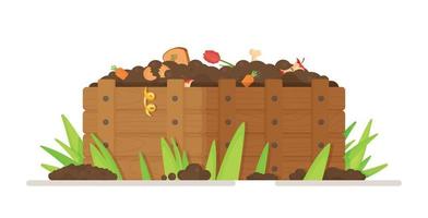 Vektorillustration des Sammelns von Abfällen zum Recycling in einer Kompostgrube. eine Kiste mit Häuten, Fetzen und Erde. vektor