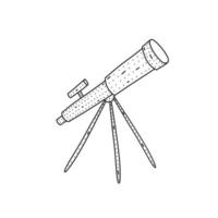 handgezeichnetes Teleskop-Symbol im Doodle-Stil. Cartoon-Teleskop-Vektorsymbol für Webdesign isoliert auf weißem Hintergrund. vektor