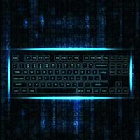 virtuelle glänzende computer-pc-tastatur oder tastatur auf blauem matrixhintergrund vektor