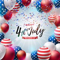 4. Juli Unabhängigkeitstag der USA-Vektor-Illustration. Unabhängigkeitstag-amerikanisches nationales Feier-Design mit buntem Luftballon-und Typografie-Buchstaben auf fallendem Konfetti-Hintergrund vektor