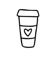 Hand gezeichnete Tasse Kaffee mit Herzvektor-Liebesikone für Valentinstag. element für mobiles konzept und webdesign. verschlossener geformter Valentinsgruß. Symbol, Logo-Illustrationsgrafik vektor